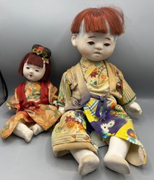 Vintage Hand Painted Composition Chinese Dolls - 2 Total