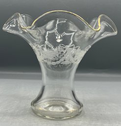 Etched Glass Ruffled Vase