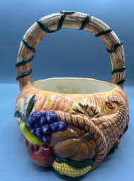 Jay Import Hand Painted Ceramic Cornucopia Bowl With Handle