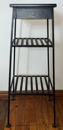 Wrought Iron End Table With Drawer & Shelf