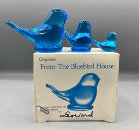 Leo Ward Blue Birds Of Happiness Glass Figurines - 3 Total - Box Included