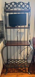 Wrought Iron Bakers Rack With  Wood Shelves