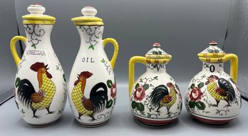 Vintage Ucagco PY Hand Painted Ceramic Oil And Vinegar Cruet Set - 4 Pieces Total