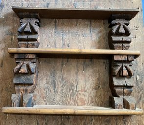 Hand Carved Wooden Tiki Style Wall Shelf