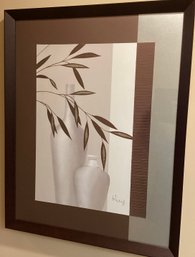 Signed Wall Art Of 'Vases And Bamboo' With Iridescent Detailing