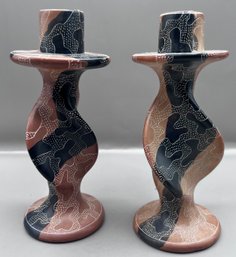 Pair Of Ceramic Glaze Candlestick Holders