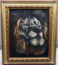 Edris Signed Engraving On Wood Of A Lion