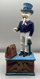 Cast Iron Reproduction Uncle Sam Mechanical Coin Bank