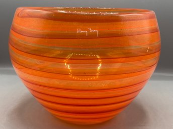 Henry Dean Signed Red/Orange Fine Art Glass Bowl 4'