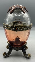 Decorative Glass Egg Shaped Music Box Figurine With Rhinestones