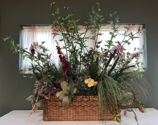 Decorative Faux Floral Arrangement With Wicker Basket