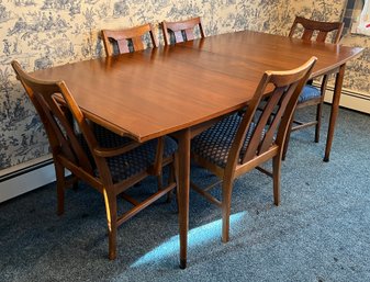 Mid-century Modern Solid Wood Dining Table With 5 Chairs & Leaf Included