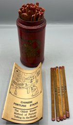 Chinese Fortune Sticks With Hand Painted Leather Wooden Case