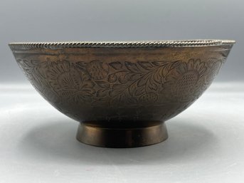 Decorative Brass Engraved Footed Bowl - Made In India