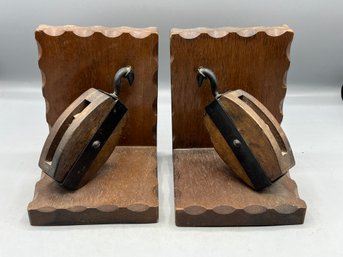 Wooden Book Ends - 2 Total - Made In Japan