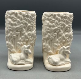 Decorative Ceramic Unicorn Style Bud Vase Set - 2 Total - Made In Japan