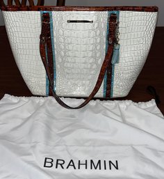 Brahmin Medium Asher Coconut Soraya Genuine Leather Shoulder Tote With Dust-bag Included