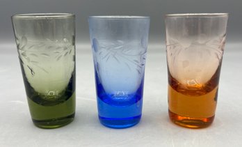 Etched Cordial Glass Set - 3 Total