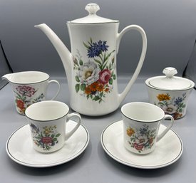 Pontesa Ironstone Floral Pattern Demitasse Set - Made In Spain - 14 Pieces Total