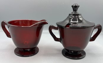 Anchor Hocking Royal Ruby Red Sugar Bowl And Creamer Set - 2 Pieces Total