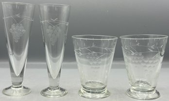 Etched Grapevine Pattern Glassware Set - 13 Total