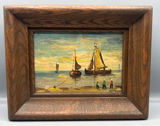 Artist Signed Oil On Wood Framed - French Harbor