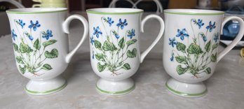 Royal Domino Collection Spring Violet Porcelain Floral Mugs- 3 Pieces