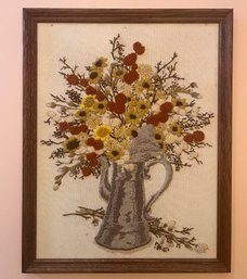 Handcrafted Needlepoint Art Framed - Watering Can Floral Bouquet