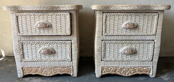 Pier 1 Jamaica Collection Solid Wood Wicker Style 2-drawer Nightstands - 2 Total