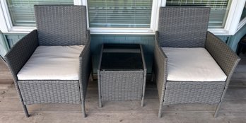 Outdoor Resin Wicker Glass-top Table & Chair Set - Cushions Included - 3 Piece Lot