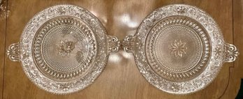 Pair Of Pressed& Cut Glass Serving Platters With Side Handles