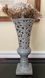 Smokey Grey Decorative Vase With Dried & Wooden Florals