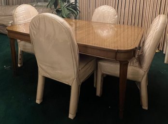 Dining Room Table With 2 Leafs, Pads And 6 Baughman Style Chairs