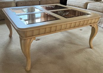 Carved Wood Coffee Table With Glass Top