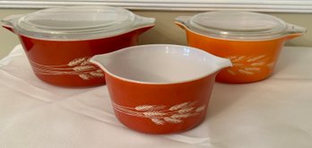 Pyrex Autumn Wheat Mixing Bowls, 5 Piece Lot