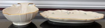 Lenox China Shell Shaped Dish & Lenox Rose Manor Oblong Dish - 2 Pieces