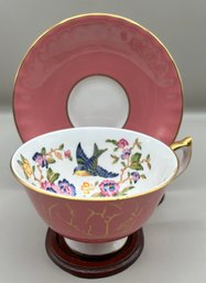 Aynsley Fine English Bone China Teacup, Saucer, Wood Plate Holder