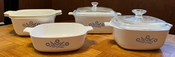 Corning-ware Blue Cornflower Casserole Dishes With Lids - 6 Pieces