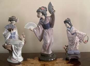 LLADRO Nippon Lady Geisha Figurine, Llardo Madame Butterfly Figurine, Llardo Michiko Figurine - 3 Pieces