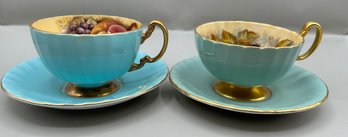 Anysley Fine Bone China Orchard Gold Teacups And Saucers, 4 Piece Lot