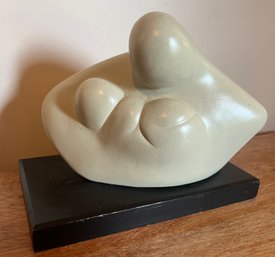 Modernist Abstract Ceramic Sculpture On Wood Base Of Mother & Child