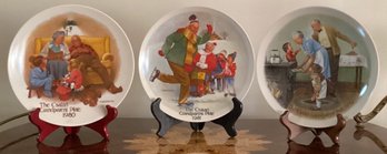 Edwin Knowles Company Fine China Plates - The Bedtime Story, The Skating Lesson, The Cookie Tasting - 3 Pieces