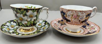 Royal Albert Bone China Dogwood And Salisbury Bone China Teacups And Saucers, 4 Piece Lot