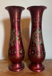 Cloisonn Brass Vases- Pair