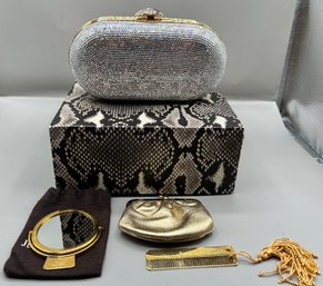 Judith Lieber Swarovski Sparkling  Crystal Minaudiere Clutch/Shoulder Bag With Accessories