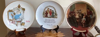 Norman Rockwell Triple Self Portrait, Holly Hobbie Christmas Plate & Norman Rockwell The Annual Visit-3 Pieces