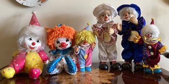 Vintage Clown Dolls Assorted Lot Of 6 Pieces
