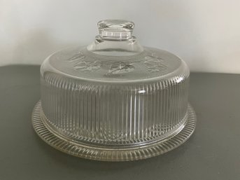 Heavy Glass Ribbed Cake Plate & Matching Dome - 2 Pieces