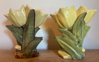 McCoy Glazed Pottery  Yellow Tulip Vases- Pair