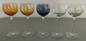 Balloon Crystal Colored Wine Glasses - 5 Piece Lot